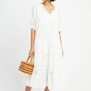 NWT Anthropologie O.P.T. White Eyelet Tiered Summer Midi Dress 100% Cotton Small